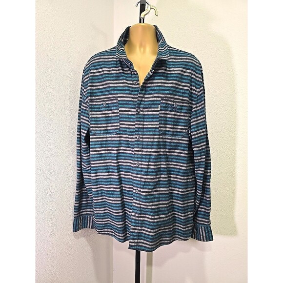 Levi's Other - Levis Linen Blend Denim Shirt Mens XXL Striped Blue Western Cowboy Rodeo Ranch